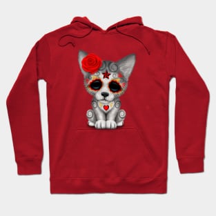 Red Day of the Dead Sugar Skull Wolf Cub Hoodie